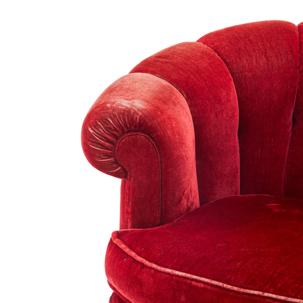 Red Tufted Velvet Rolled Arm Sofa