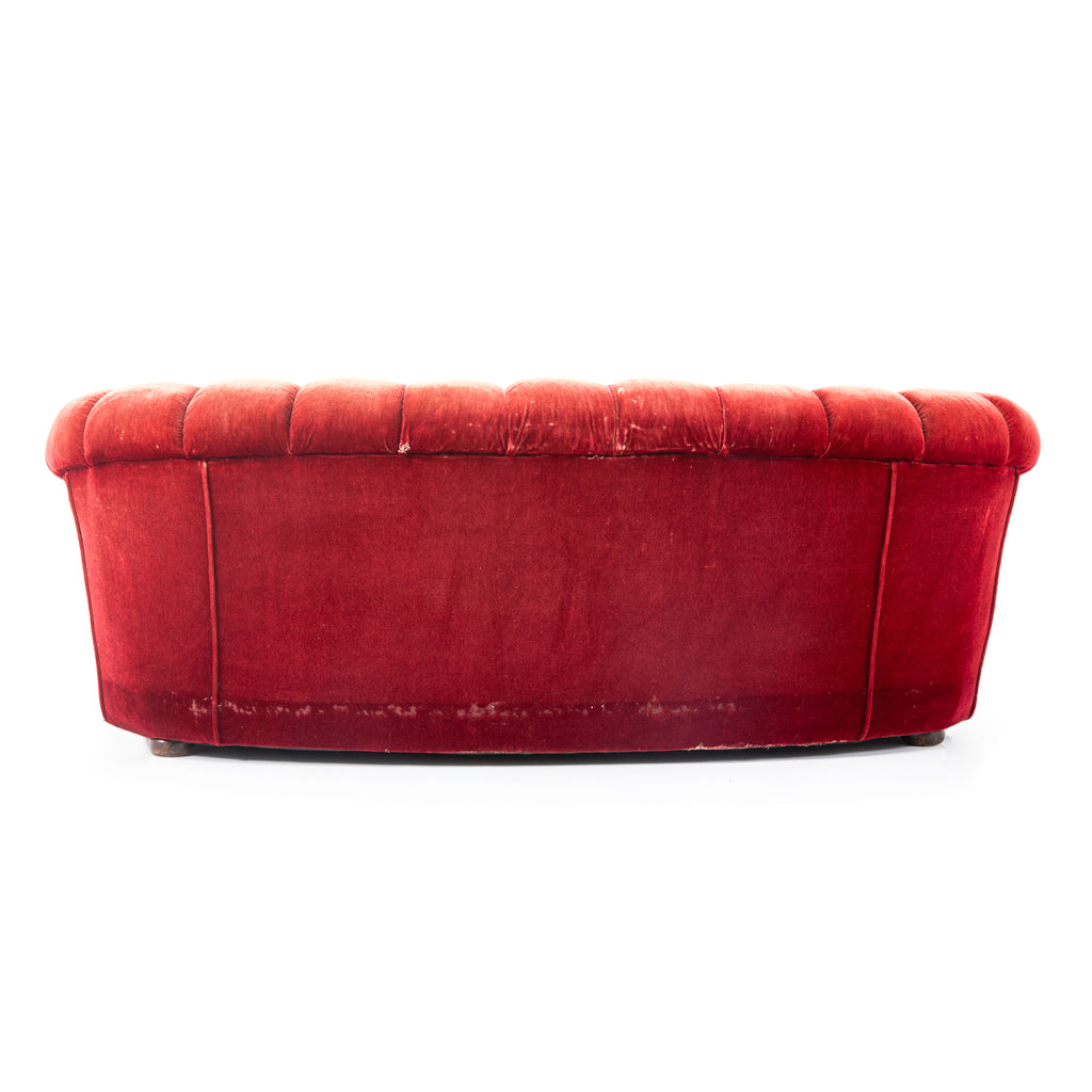 Red Tufted Velvet Rolled Arm Sofa