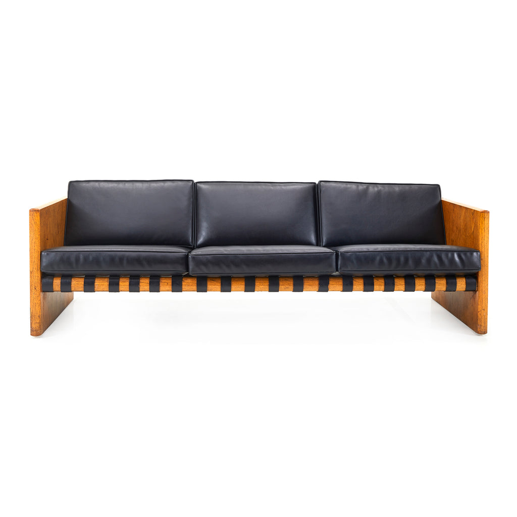 Mid-Century Black Leather Studio Sofa