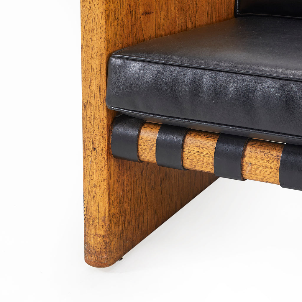 Mid-Century Black Leather Studio Sofa
