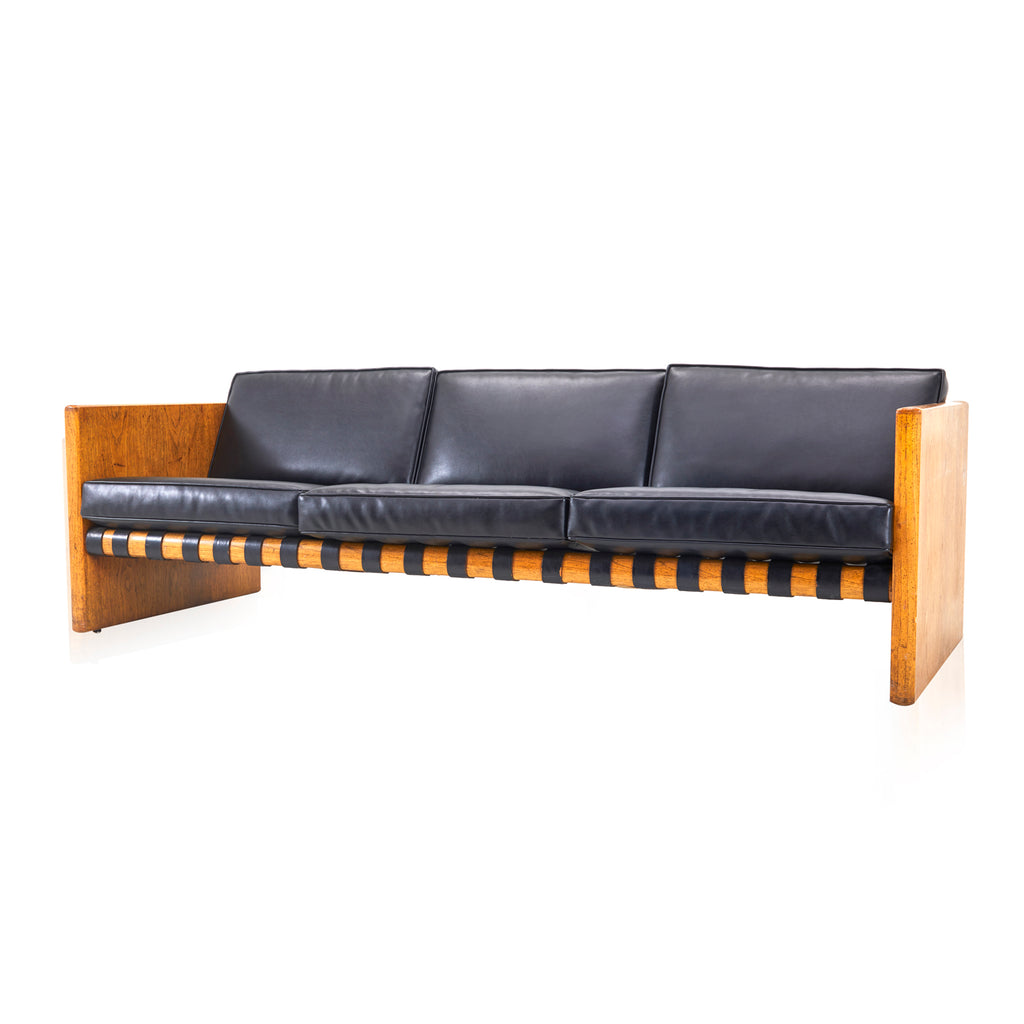 Mid-Century Black Leather Studio Sofa