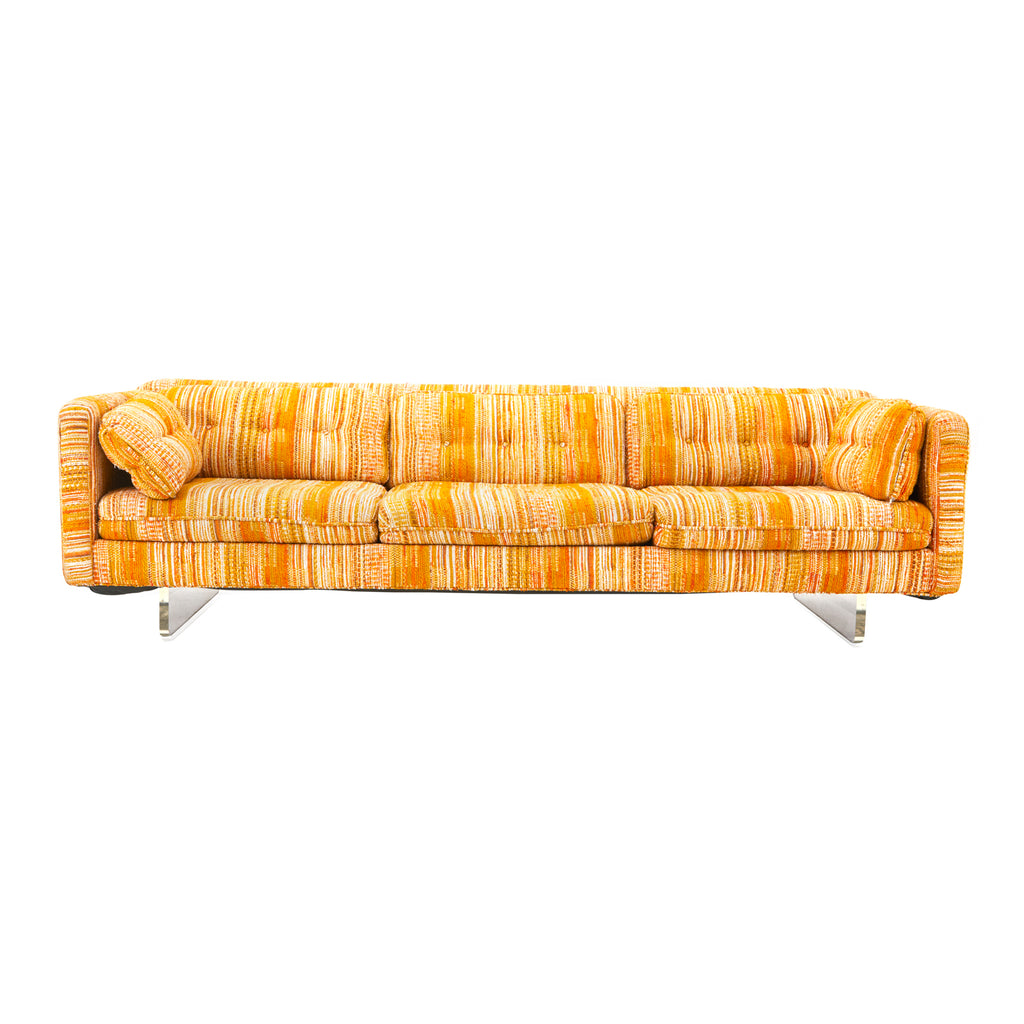 Long 1970's Vintage Orange Striped Sofa