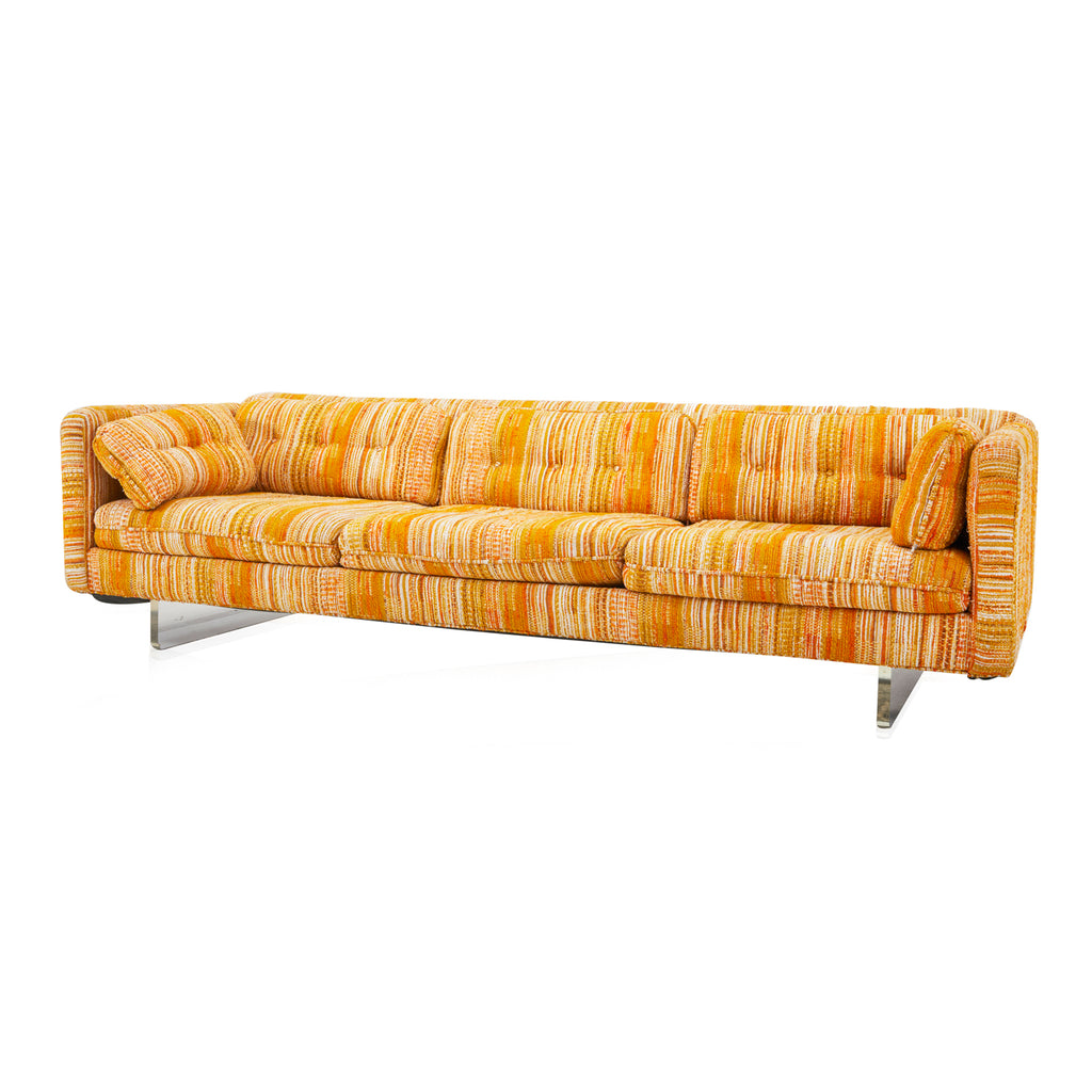 Long 1970's Vintage Orange Striped Sofa