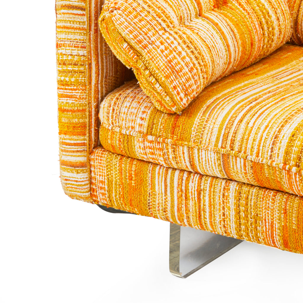 Long 1970's Vintage Orange Striped Sofa