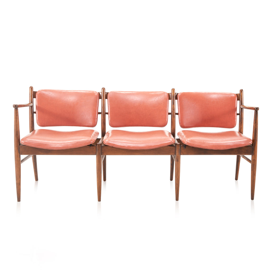 Mid Century Salmon Vinyl 3 Seat Tandem Bench