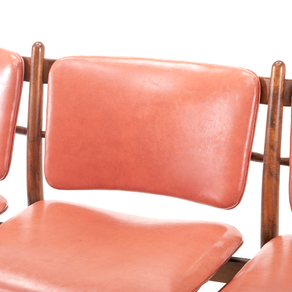 Mid Century Salmon Vinyl 3 Seat Tandem Bench