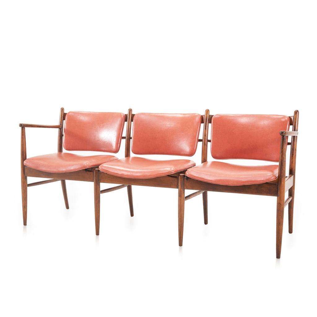 Mid Century Salmon Vinyl 3 Seat Tandem Bench