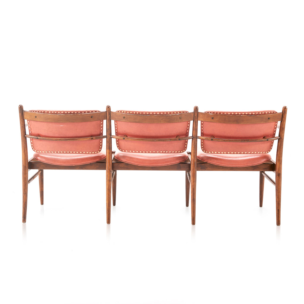 Mid Century Salmon Vinyl 3 Seat Tandem Bench