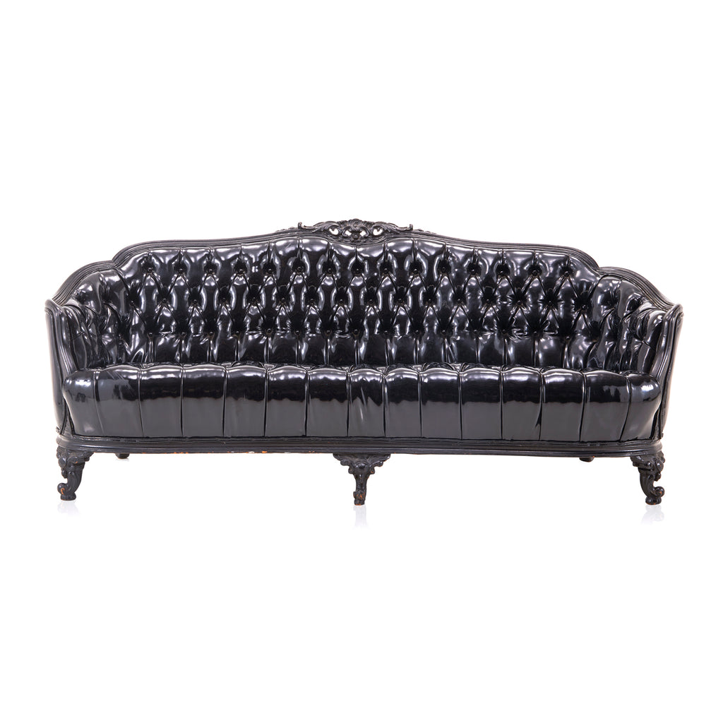 Black Tufted Patent Leather Sofa