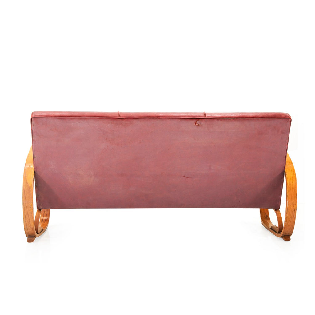 Red Leather Light Wood Deco Sofa