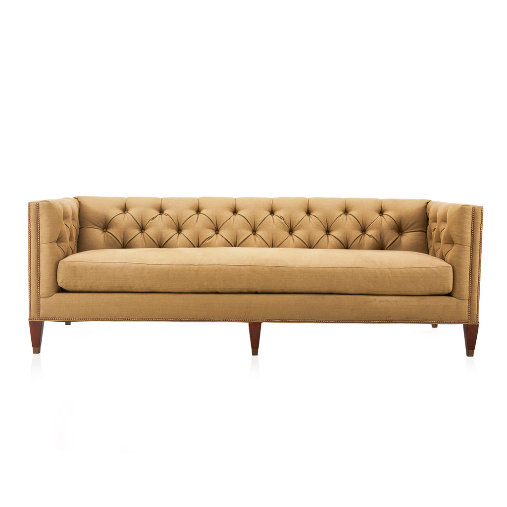 Olive Tan Tufted Tuxedo Modern Sofa