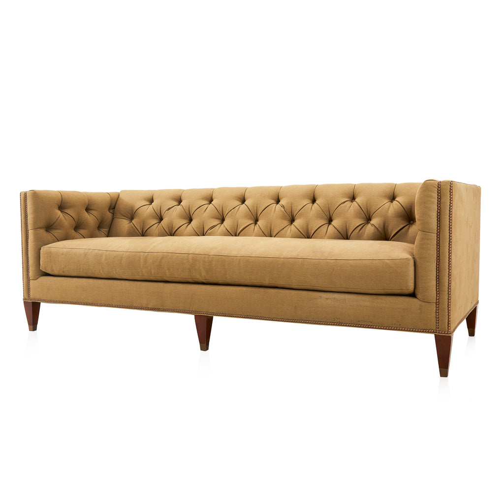 Olive Tan Tufted Tuxedo Modern Sofa