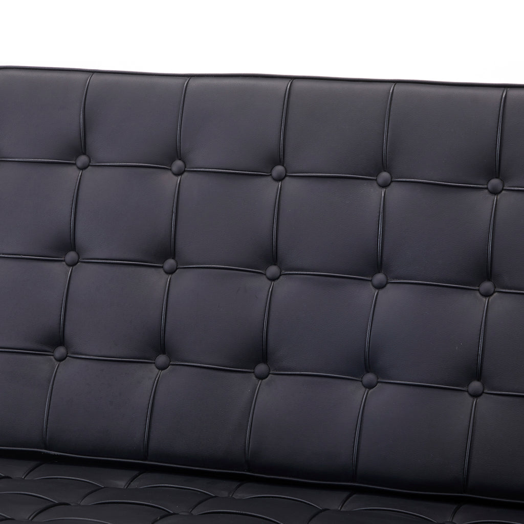 Black Tufted Leather Barcelona Love Seat
