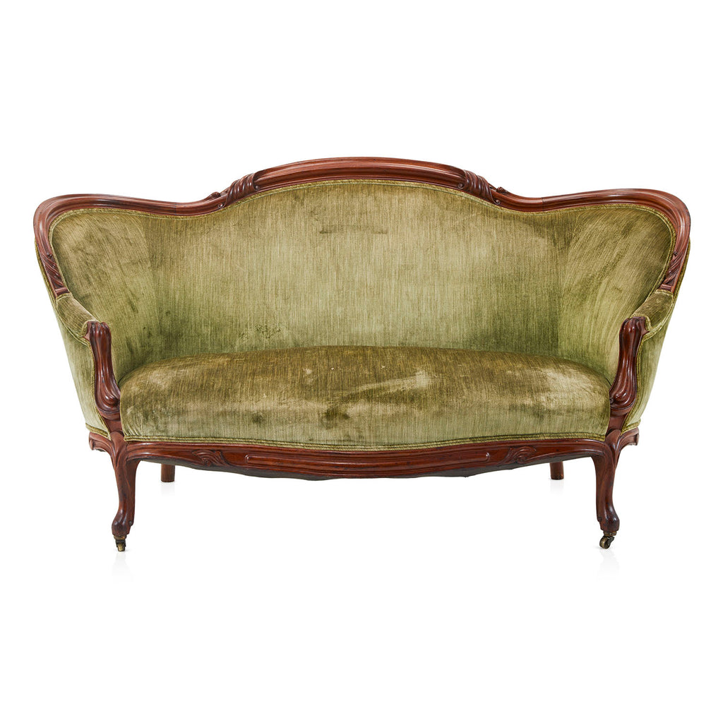 Green Velvet Victorian High-Back Loveseat