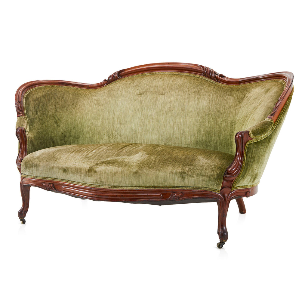 Green Velvet Victorian High-Back Loveseat