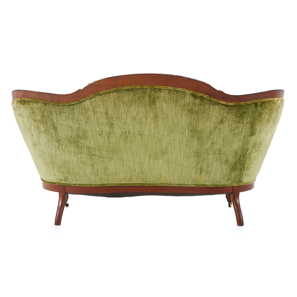 Green Velvet Victorian High-Back Loveseat