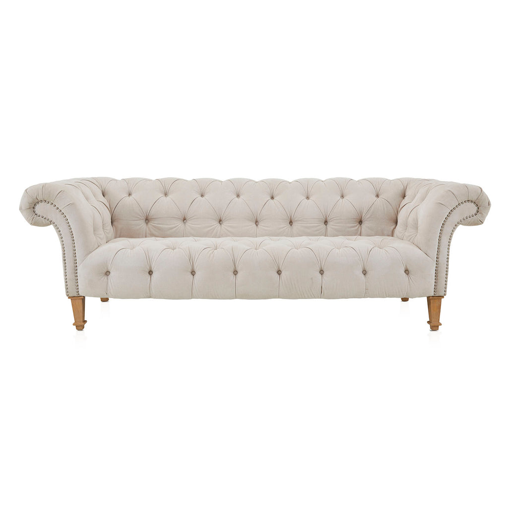 Cream Microfiber Tufted Chesterfield Sofa