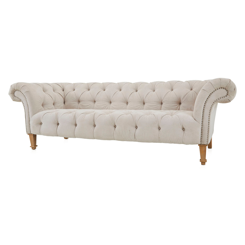 Cream Microfiber Tufted Chesterfield Sofa
