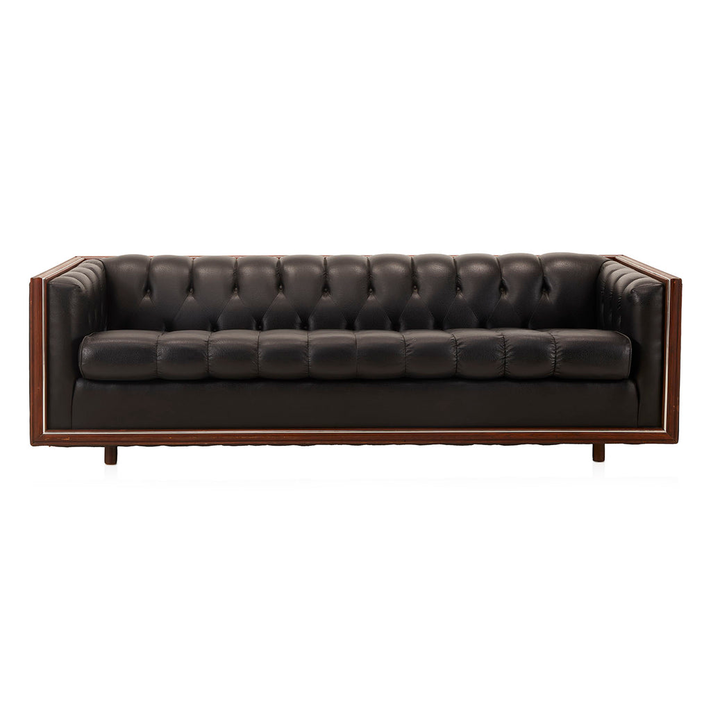 Black Leather Vintage Tuxedo Sofa