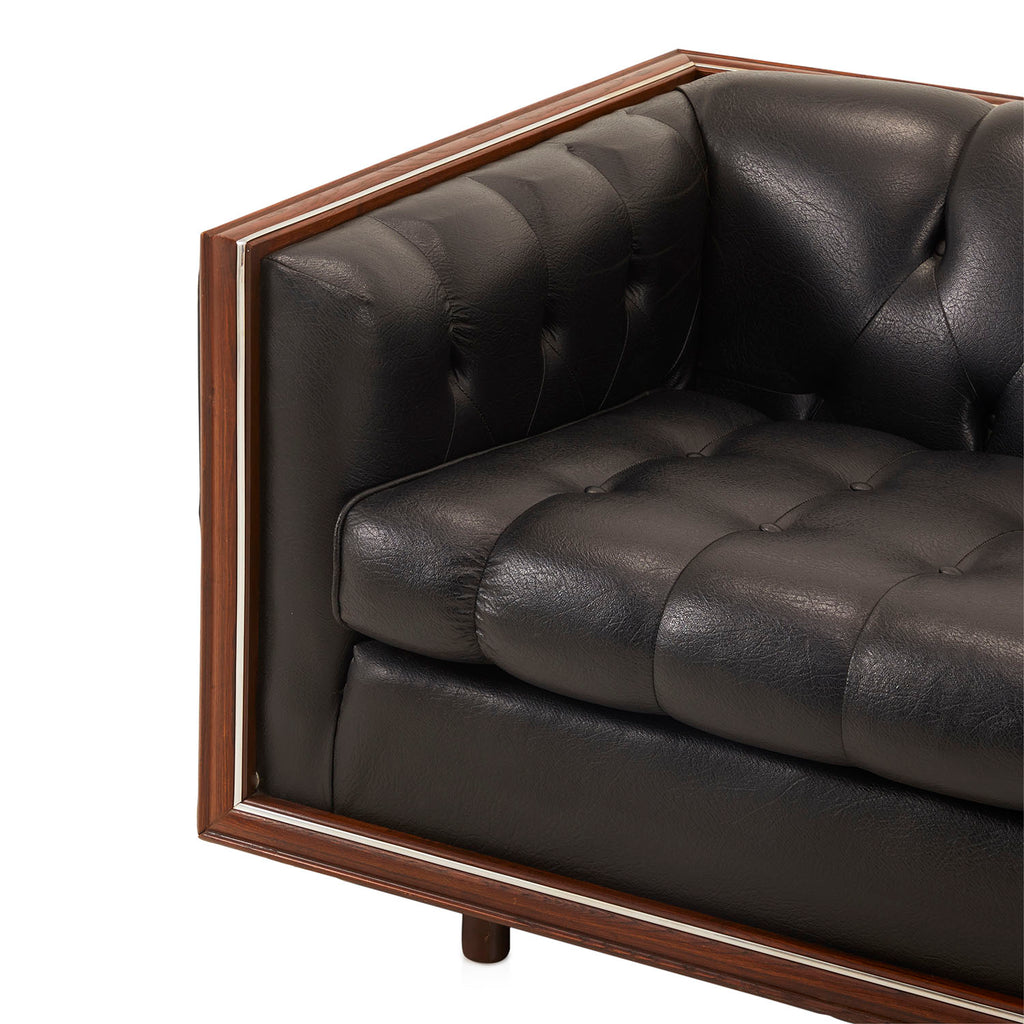 Black Leather Tufted Vintage Tuxedo Loveseat