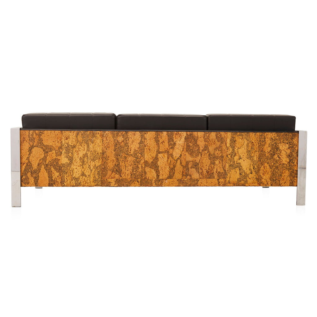 Black Leather Sofa with Cork & Chrome Frame
