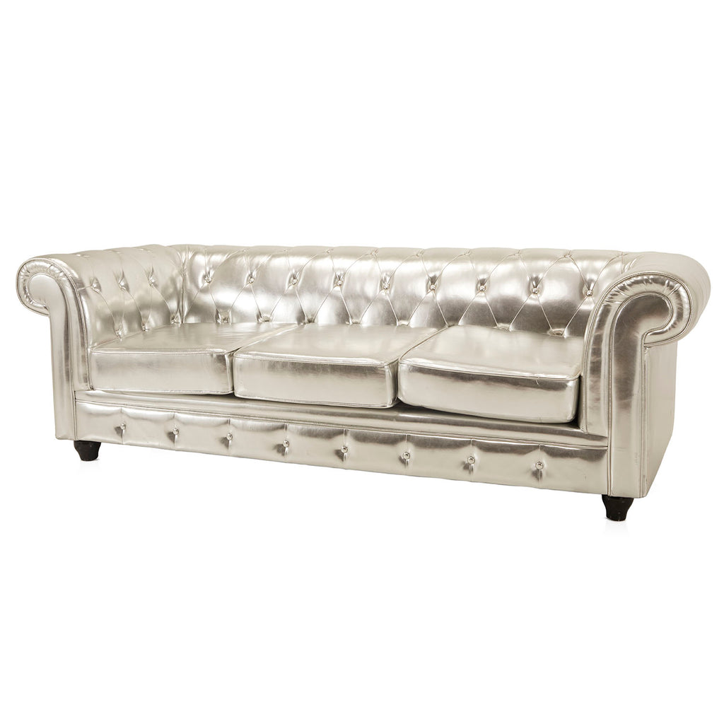 Silver Leather Chesterfield Sofa