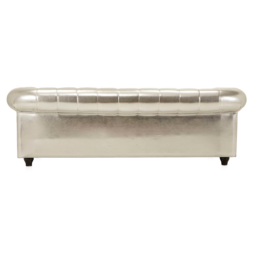 Silver Leather Chesterfield Sofa