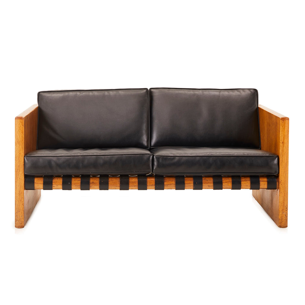 Mid-Century Black Leather Studio Loveseat