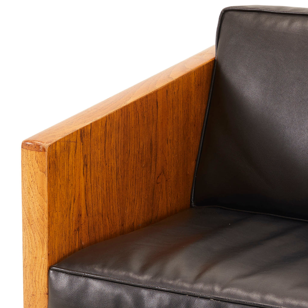 Mid-Century Black Leather Studio Loveseat