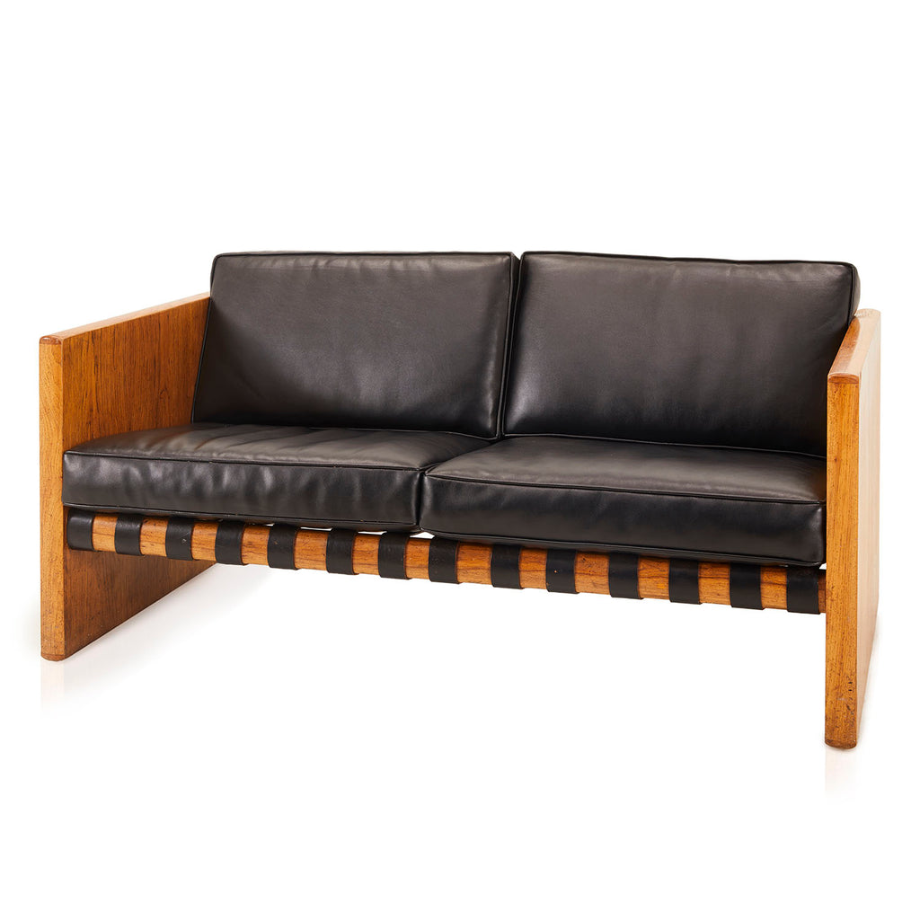 Mid-Century Black Leather Studio Loveseat