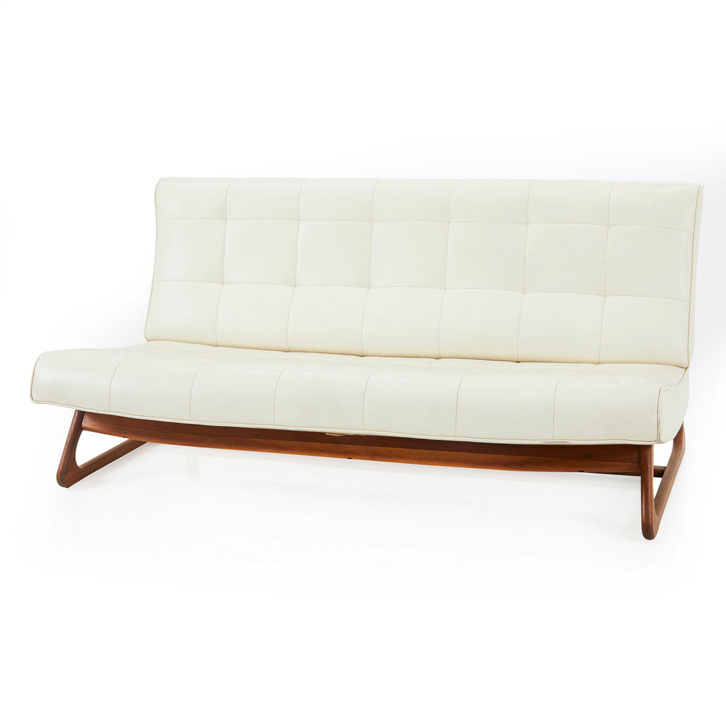 Mid Century Cream Leather Love Seat