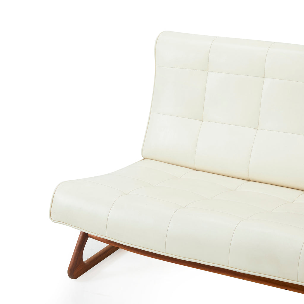 Mid Century Cream Leather Love Seat