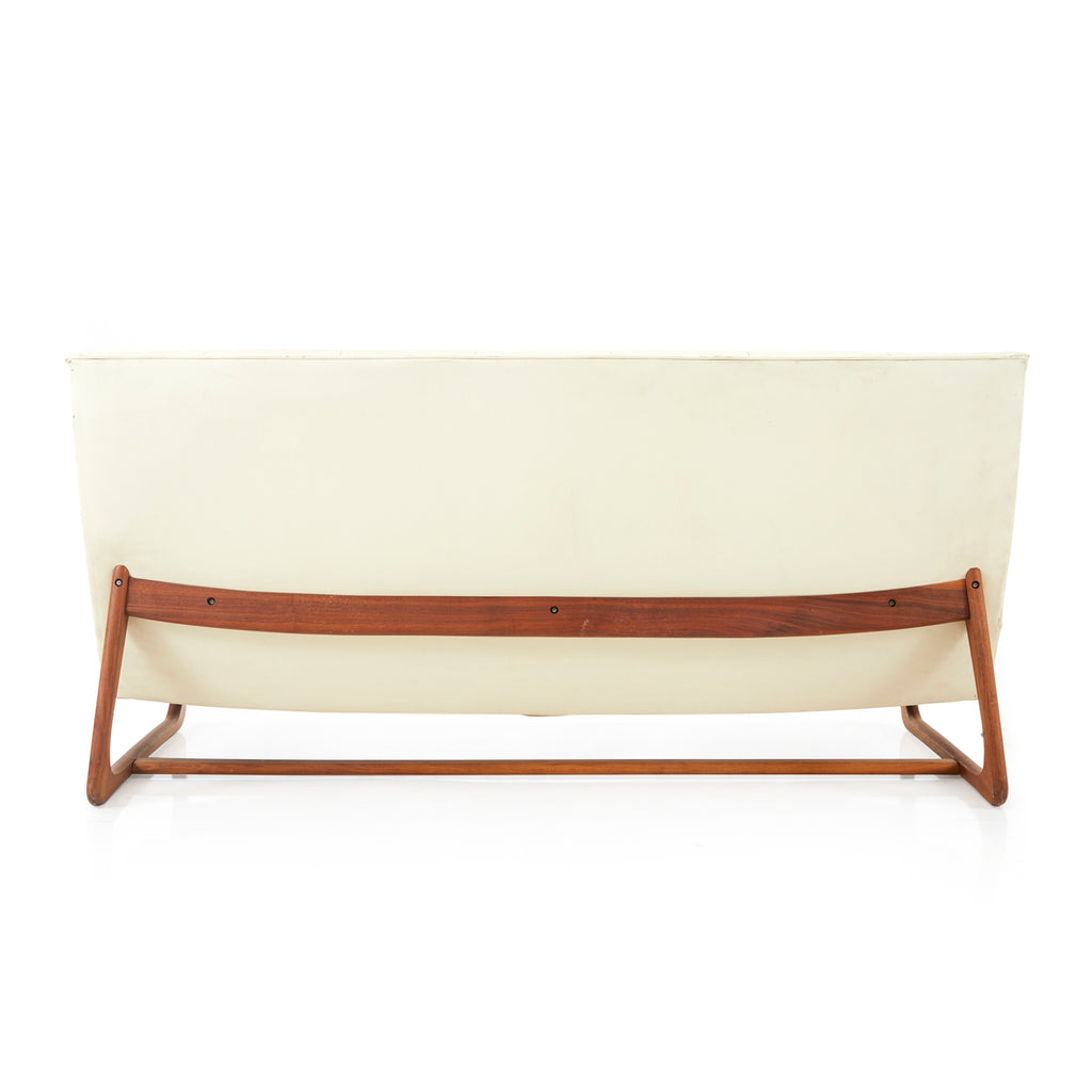 Mid Century Cream Leather Love Seat