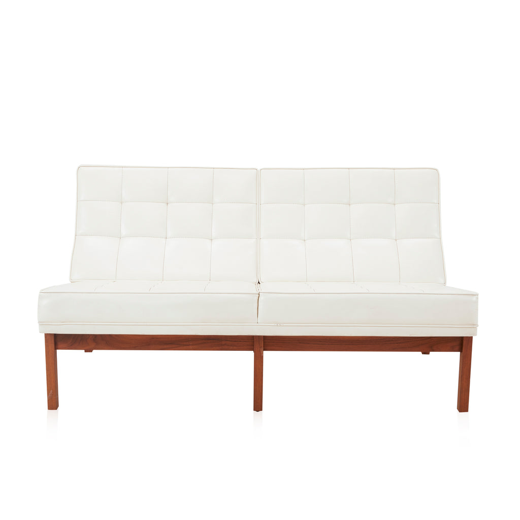Modernica White Leather Armless Loveseat - Wood Base