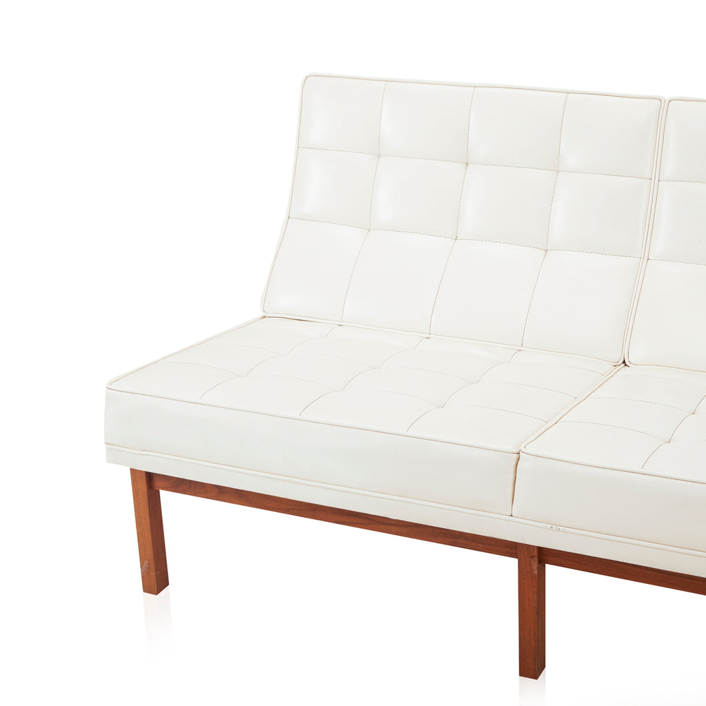 Modernica White Leather Armless Loveseat - Wood Base