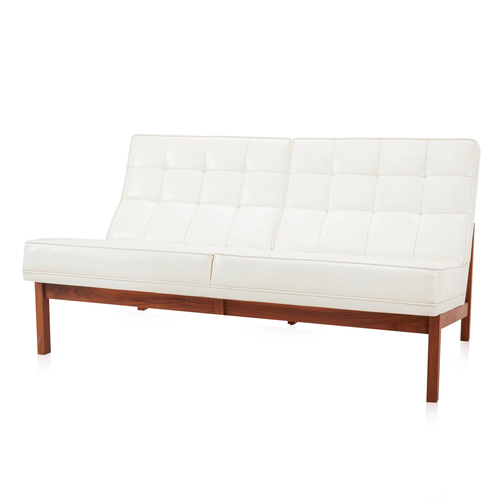 Modernica White Leather Armless Loveseat - Wood Base