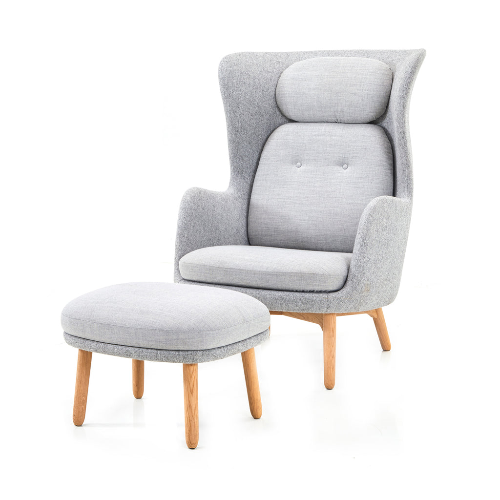 Grey Wool Lounge Chair with Ottoman