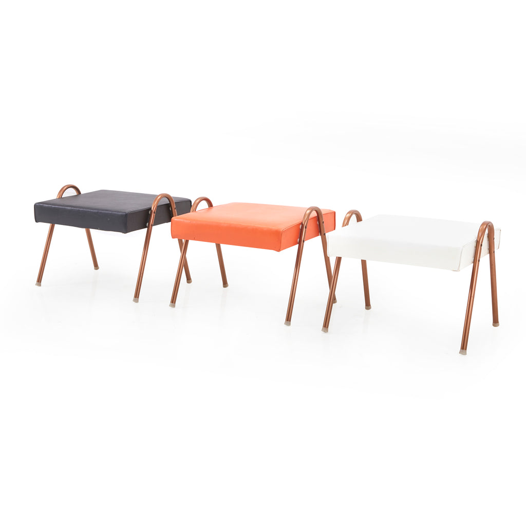 White Leather Bent Copper Ottoman