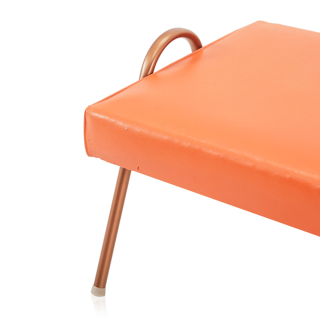 Orange Leather Bent Copper Ottoman