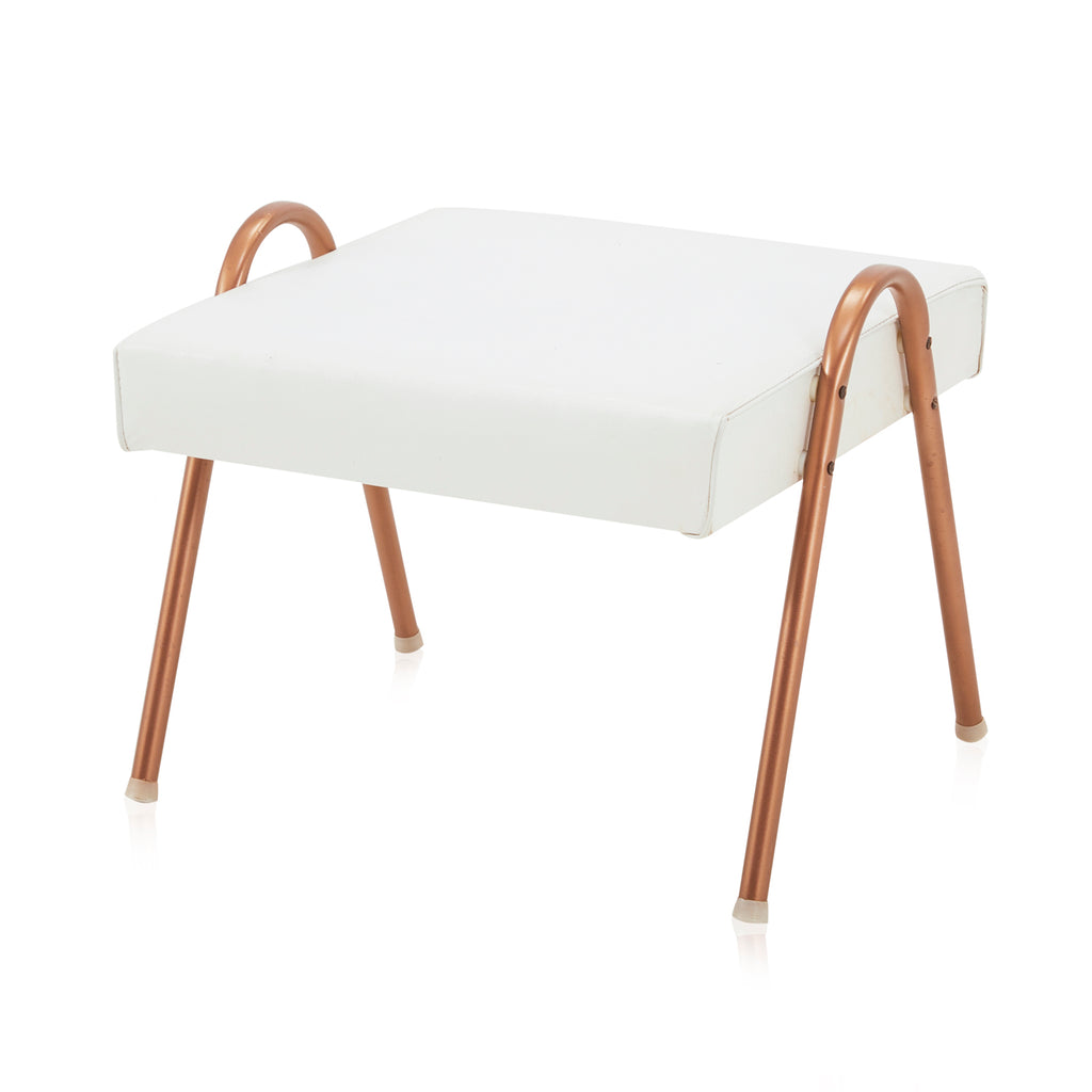 White Leather Bent Copper Ottoman