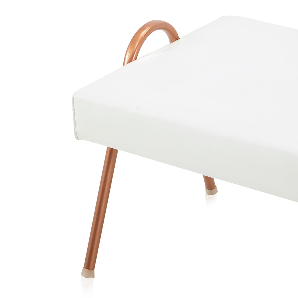 White Leather Bent Copper Ottoman