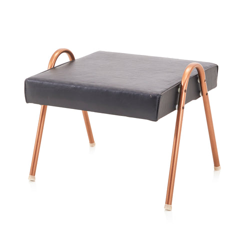 Black Leather & Copper Square Ottoman