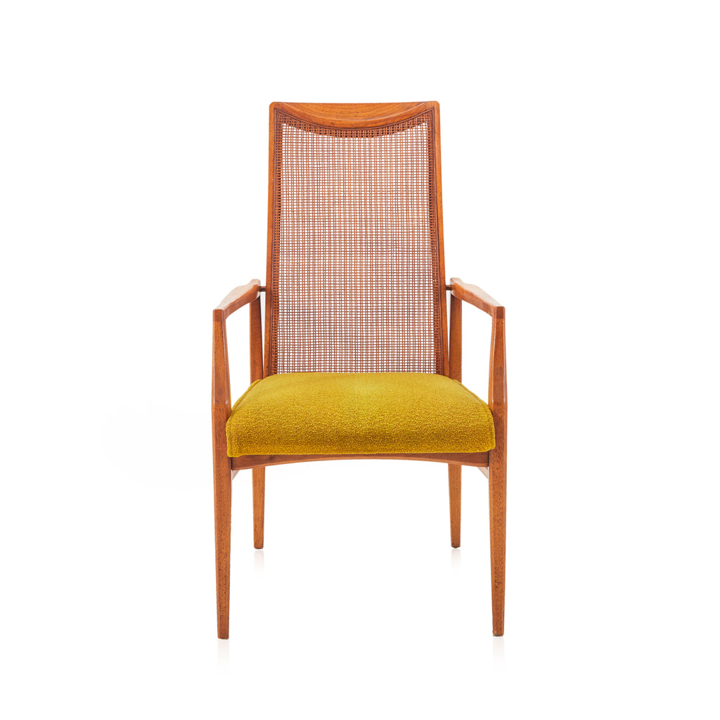 Wood & Cane Back Arm Chair with Yellow Cushion