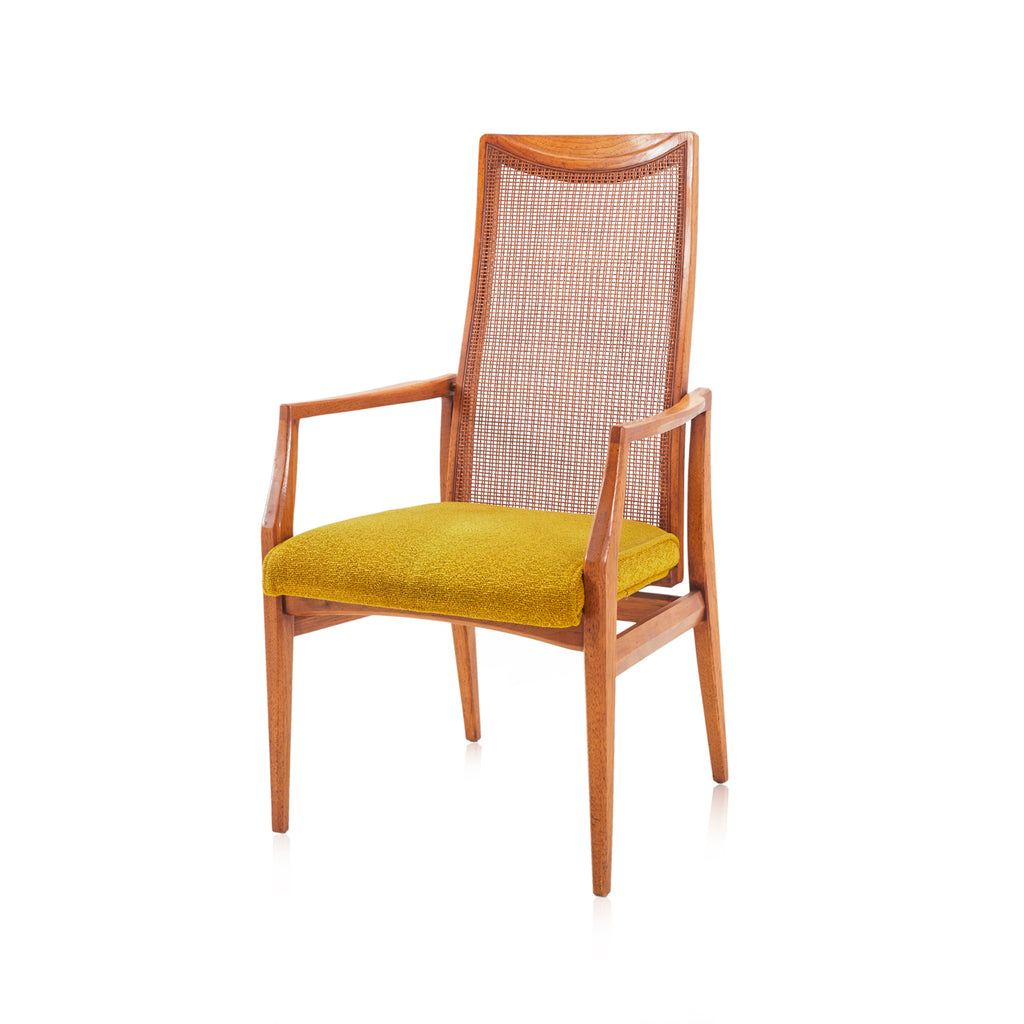 Wood & Cane Back Arm Chair with Yellow Cushion