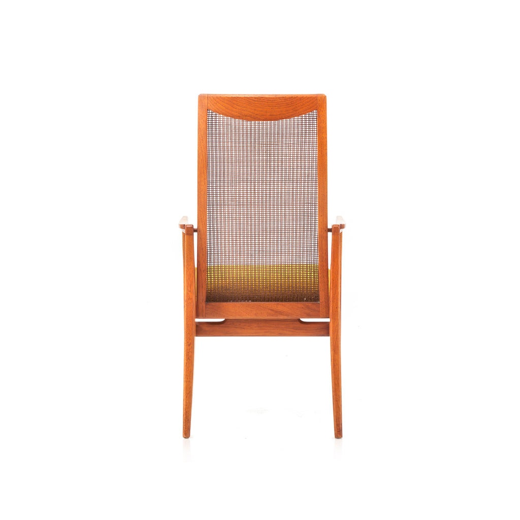 Wood & Cane Back Arm Chair with Yellow Cushion