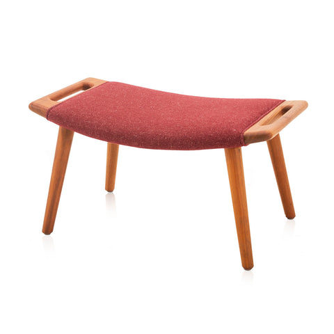 Red Wool and Wood Ottoman