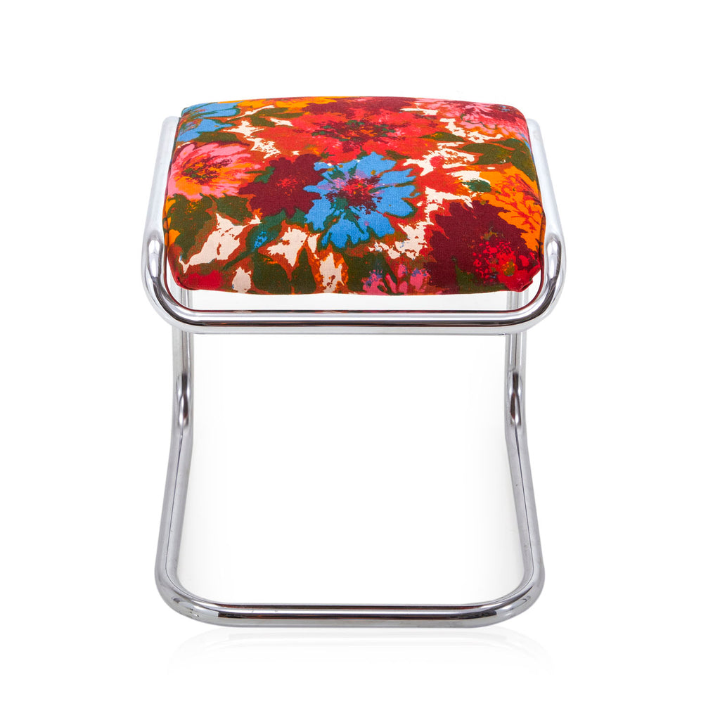 Chrome + Bright Floral Low Stool