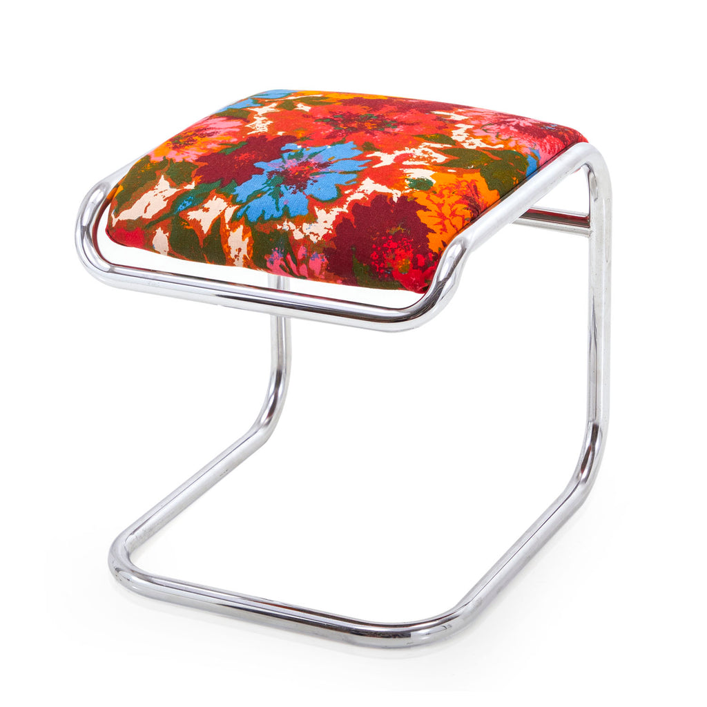 Chrome + Bright Floral Low Stool