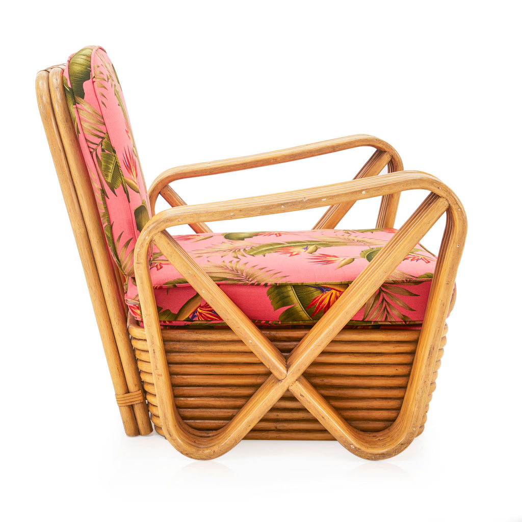 Rattan Arm Chair With Pink Floral Cushions