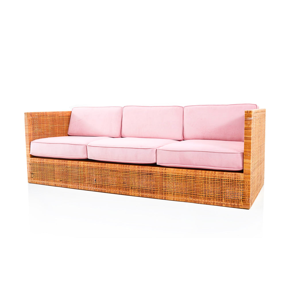 Pink Velvet + Wicker Sofa